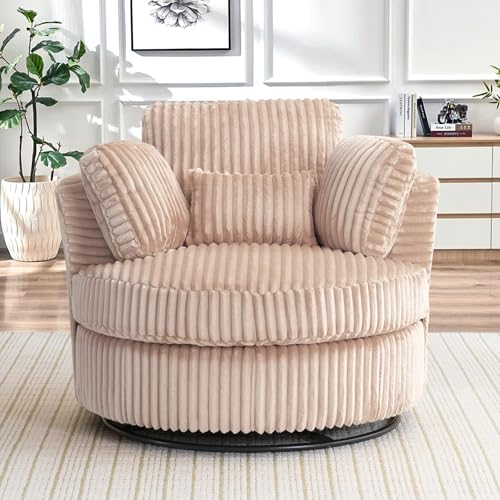 Swivel Barrel Chair with Ottoman for Living Room Bedroom, White W553228