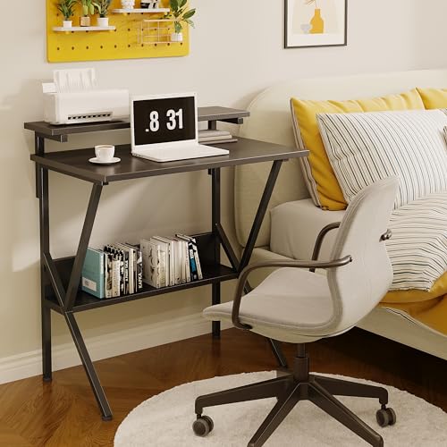 Small Desk with Adjustable Monitor Stand for Small Spaces, Grey D8453