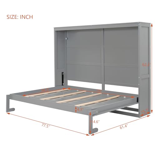 Modern Farmhouse Solid Wood Murphy Cabinet Bed Queen K425