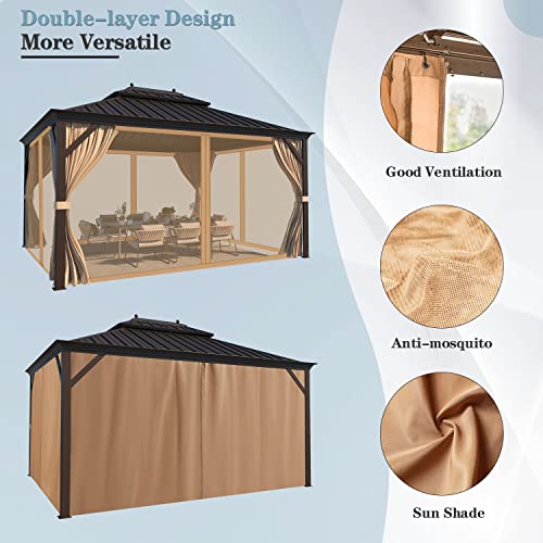 12x16 ft Hardtop Gazebo with Galvanized Steel Roof, Curtains and Netting V821