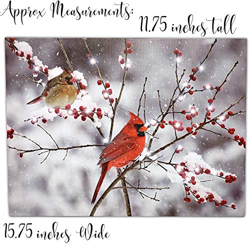 LED Cardinals Canvas Print with Holiday Berries P627