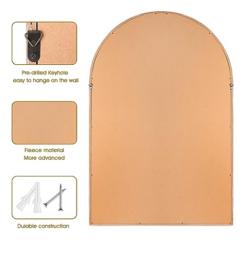24"x36" Arch Wall Mirror with White Wooden Beads, Rustic Distressed S935
