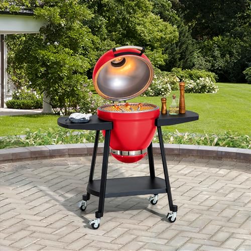 Charcoal Kamado Grill with Pizza Stone and Wheels Q84418