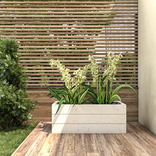 Modern Fiberstone and Clay Rectangular Planter with Drainage Holes Y7177