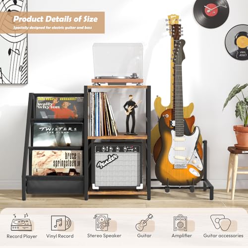 Record Player Stand with Guitar and Vinyl Storage Z518258