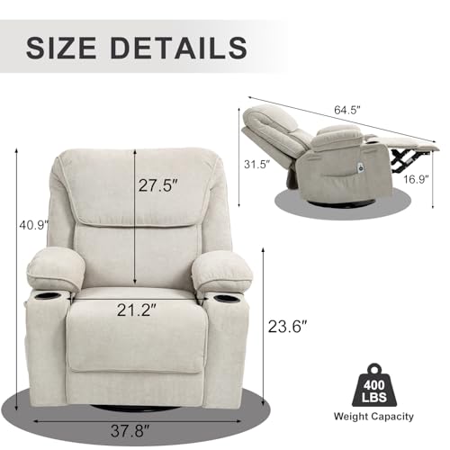 Massage Heated Swivel Rocking Recliner Chair with Cup Holders Z657
