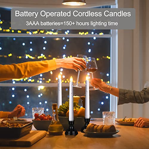 Flameless Flickering Taper Candles with Remote and Timer, 8 Inch, Ivory O49493