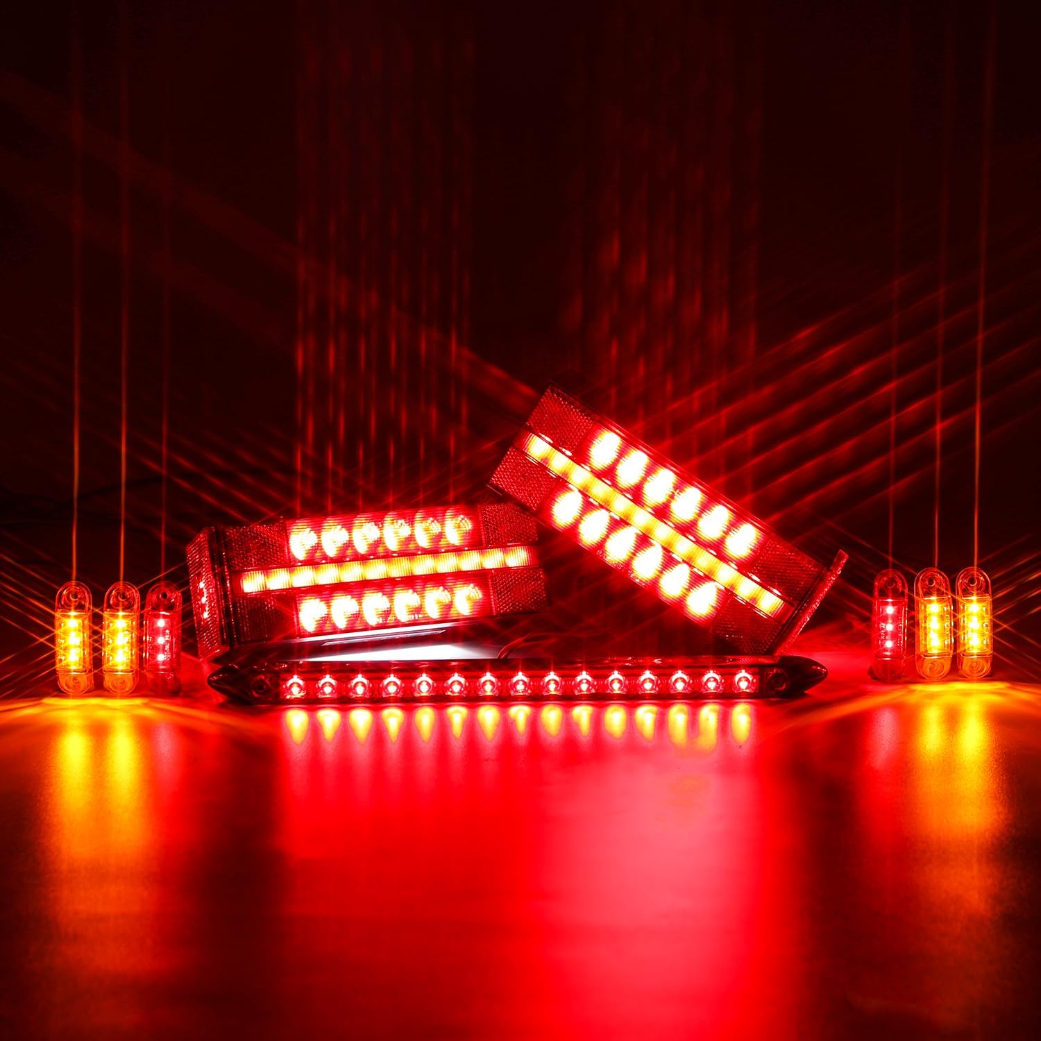 LED Submersible Rectangular Trailer Tail Light Kit, Brake Turn Reverse Side Marker M2841