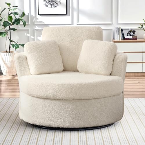 Swivel Barrel Chair with Ottoman for Living Room Bedroom, White W553228