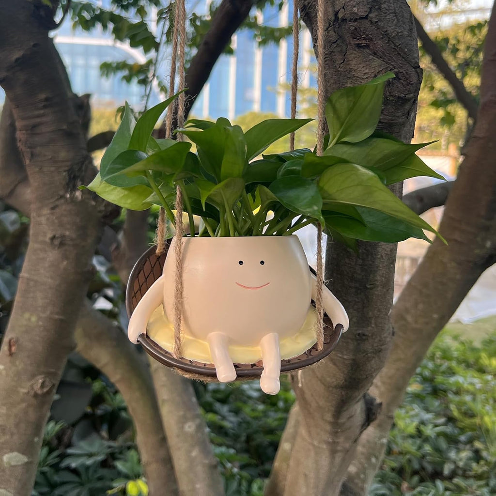 Smile Face Hanging Planter Pot for Indoor Outdoor Plants H86138