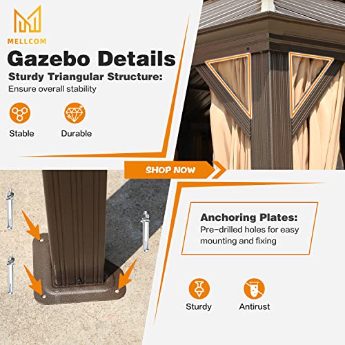 12x16 ft Hardtop Gazebo with Galvanized Steel Roof, Curtains and Netting V821