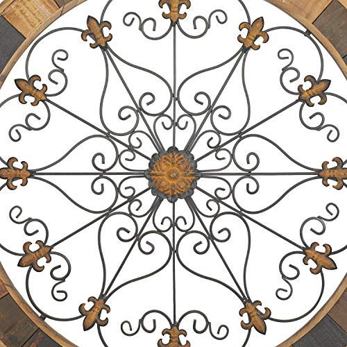 Metal Fleur De Lis Wall Decor with Perforated Details, 25 x 23 Inch O96116