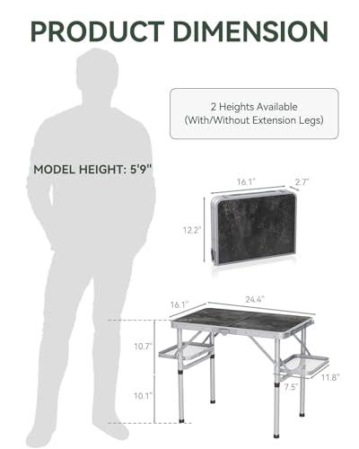Folding Camping Table Small 2ft Portable Aluminum W647