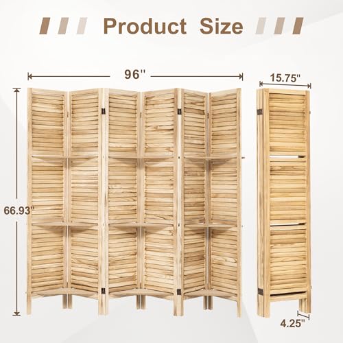 6 Panel Wooden Room Divider with Shelves B102027