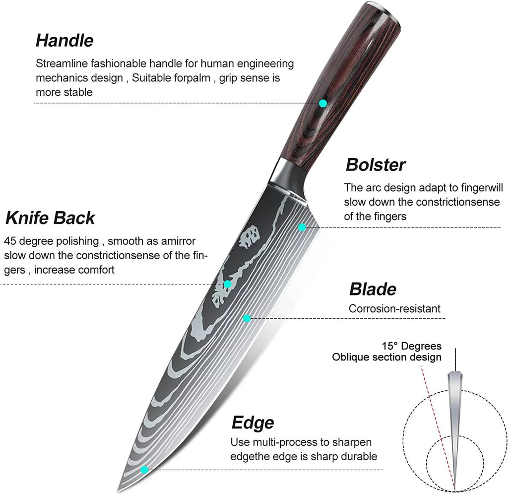 8 Piece Kitchen Chef Knife Set, 3.5-8 Inch, Stainless Steel F15189