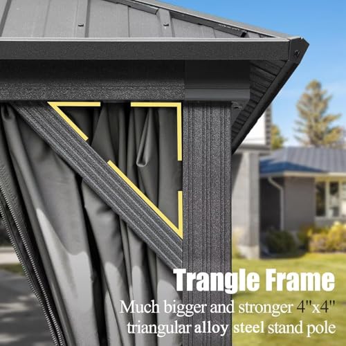 10 x 10 ft Hardtop Gazebo with Netting and Curtains, Galvanized Steel Roof for Patio and Garden X50618