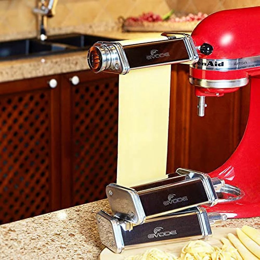 Pasta Attachment for Stand Mixer, 3 Piece Stainless Steel Roller and Cutter Set I823