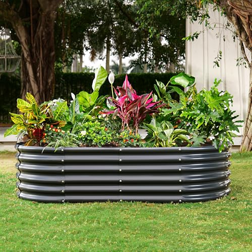 Galvanized Raised Garden Bed Kit, Oval Metal Planter Box for Vegetables E707229