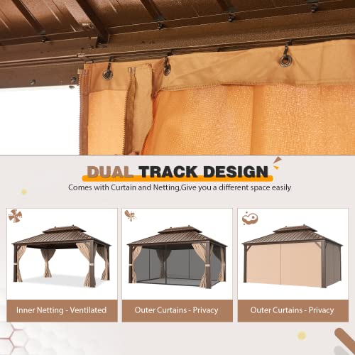 12x20 Hardtop Gazebo Double Roof Galvanized Steel Outdoor Aluminum Frame with Netting and Curtains M3306