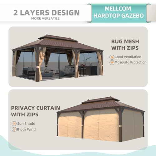12x16 ft Hardtop Gazebo with Galvanized Steel Roof, Curtains and Netting V821