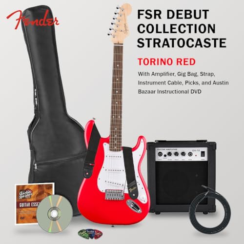 Stratocaster Electric Guitar Bundle with Amplifier, Gig Bag, Strap, Cable, Picks, and DVD S5583