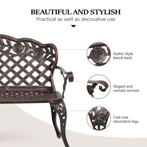 Antique Cast Aluminum Outdoor Bench for 2-3 People, Black C455