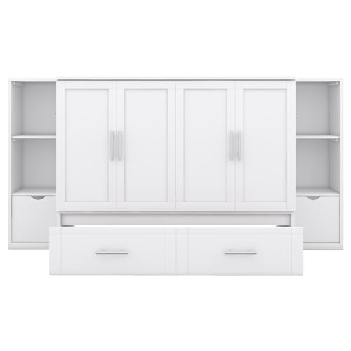 Murphy Bed Chest with Shelves, Foldable Wood Platform Bed Frame I45495
