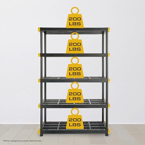 5-Tier Heavy Duty Plastic Storage Shelving Unit, 200lbs per Shelf, Indoor/Outdoor C860