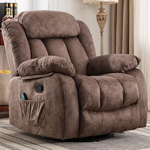 Massage Swivel Rocker Recliner Chair with Heat and Vibration, 360 Degree Swivel Manual Recliners, Grey Y4896