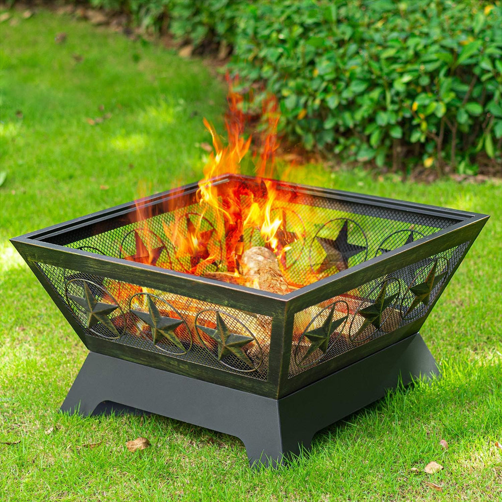 Outdoor Wood Burning Fire Pit 24in with Spark Screen and Poker N64003