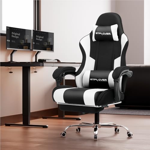 Gaming Chair with Footrest and Lumbar Support, Height Adjustable, 360° Swivel, Blue U7447