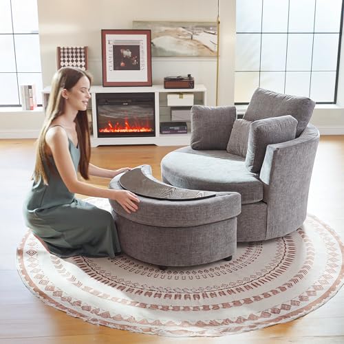 Swivel Barrel Chair with Ottoman for Living Room Bedroom, White W553228