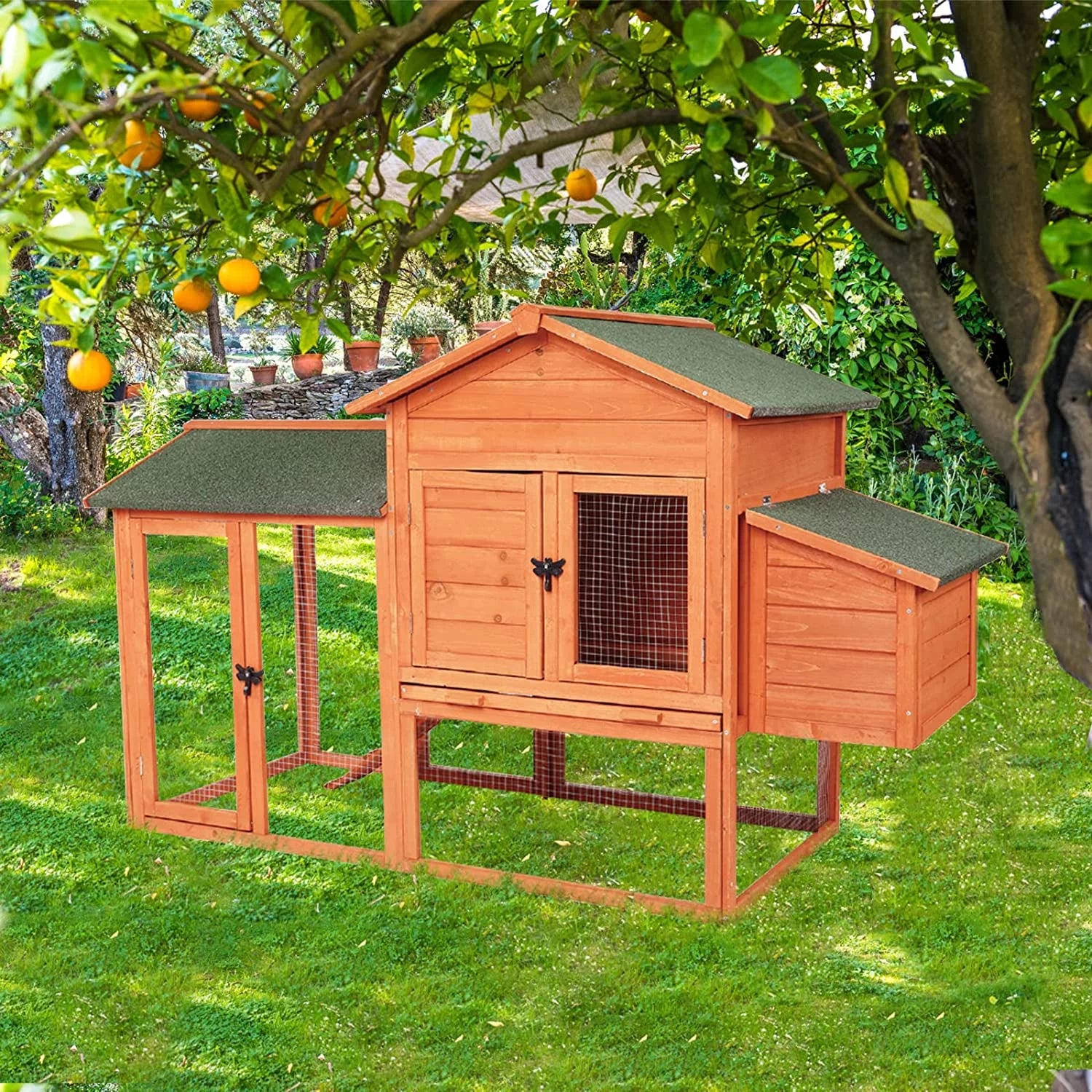 Outdoor Wooden Chicken Coop with Ramp and Nesting Box U4043