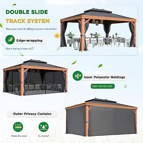12x20 Hardtop Gazebo Double Roof Galvanized Steel Outdoor Aluminum Frame with Netting and Curtains M3306