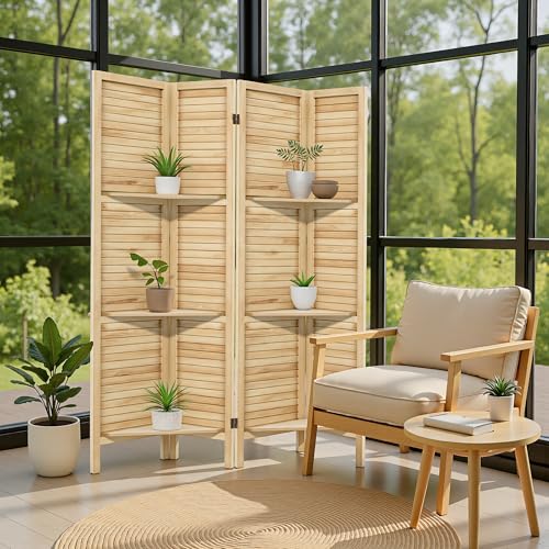 6 Panel Wooden Room Divider with Shelves B102027