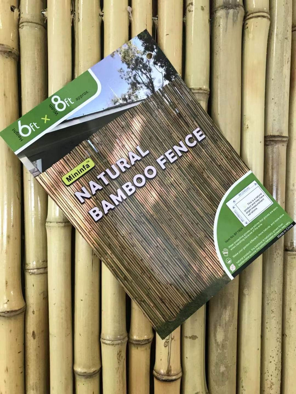 Natural Rolled Bamboo Fence, 0.7 in D x 6 ft H x 8 ft L, Garden Privacy Screen S398