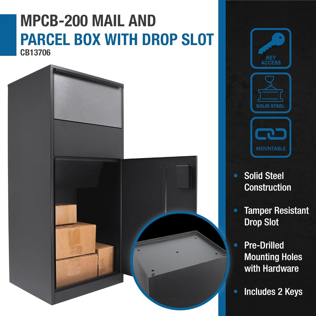 Steel Parcel Drop Box with Tamper-Resistant Slot & Key Lock S157962
