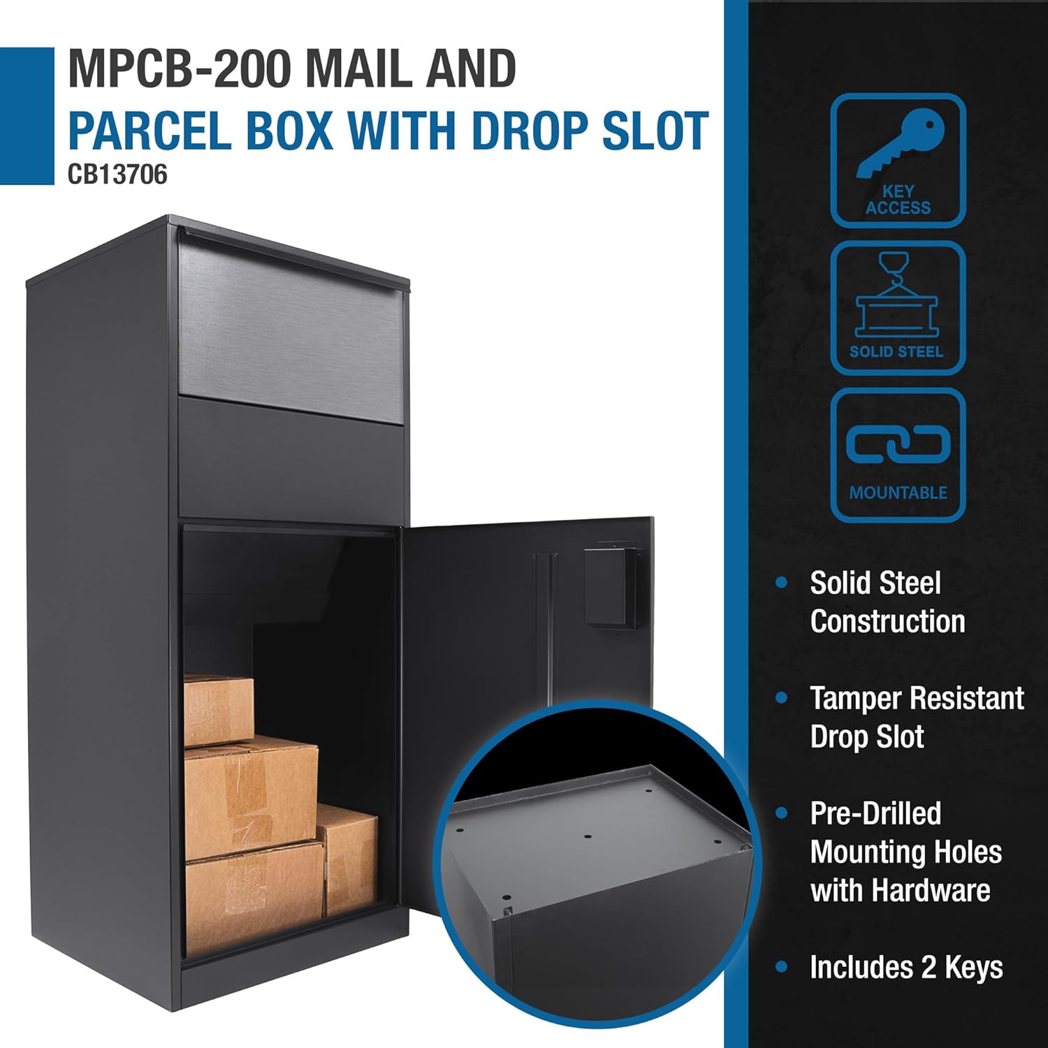 Steel Parcel Drop Box with Tamper-Resistant Slot & Key Lock S157962