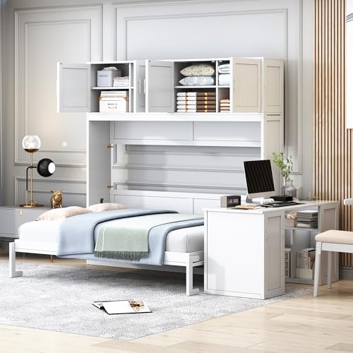 Twin Murphy Bed with Wall Frame, Closet, Drawers and Desk, White D510253