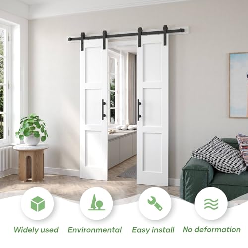 White Barn Door with Sliding Hardware Kit, 7FT, 5-Panel K864232