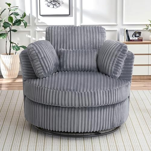 Swivel Barrel Chair with Ottoman for Living Room Bedroom, White W553228