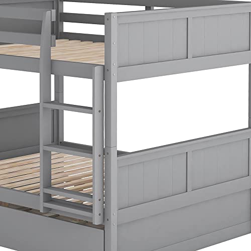 Twin Over Full Bunk Bed with Slide and Stairs for Kids E212