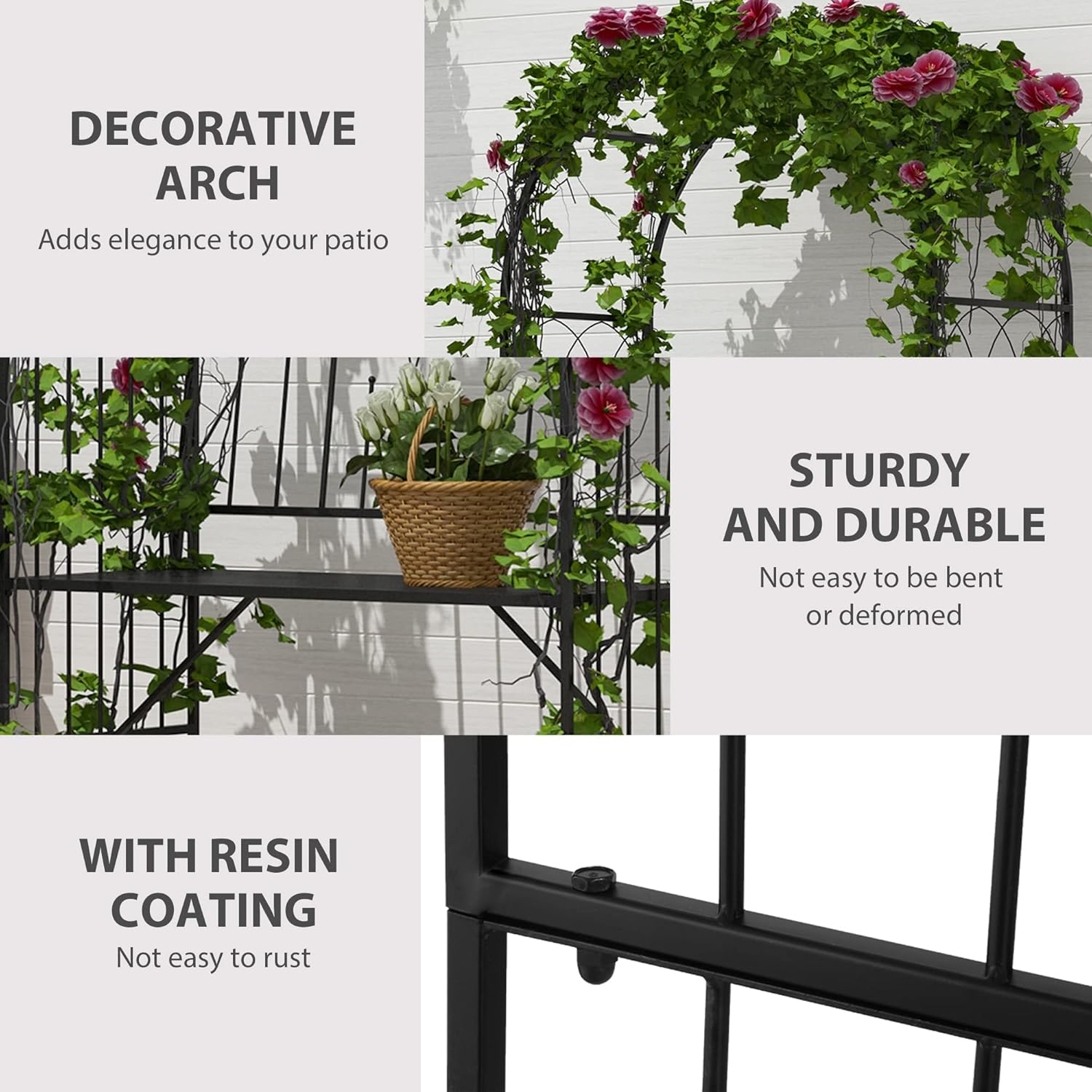Metal Trellis Arbor Arch with Garden Bench for Climbing Plants F302771