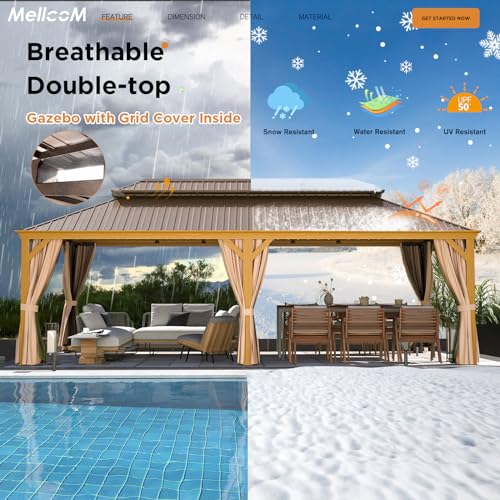 12x16 ft Hardtop Gazebo with Galvanized Steel Roof, Curtains and Netting V821