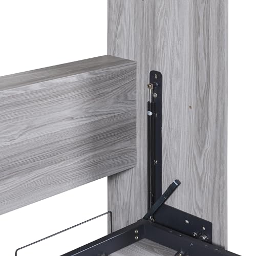 Murphy Bed Chest with Shelves, Foldable Wood Platform Bed Frame I45495