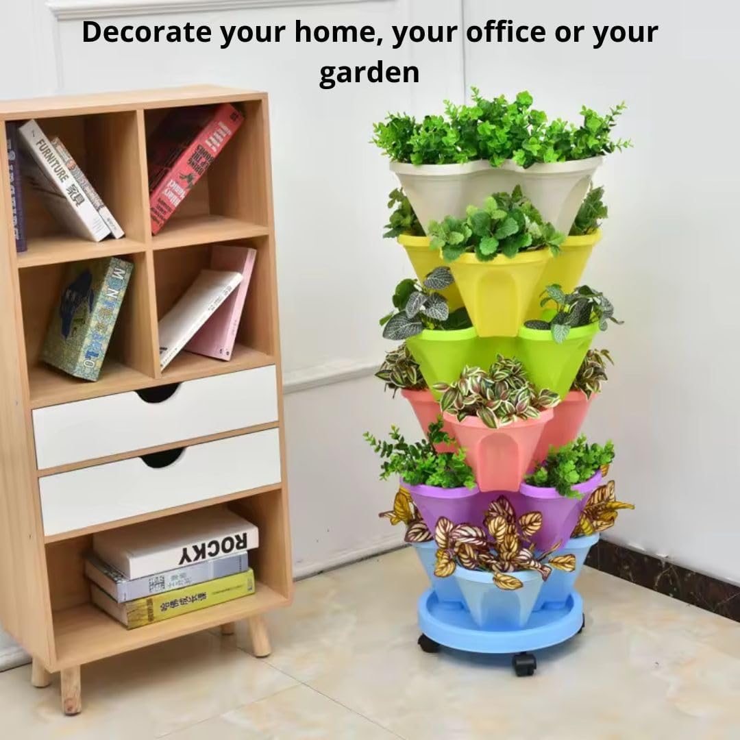 Vertical Garden with Wheels and Plant Labels, Stackable Planter 3 Pots, Indoor/Outdoor H9472