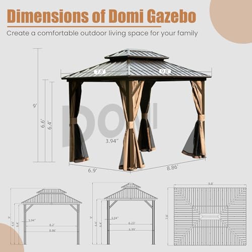10 x 10 ft Hardtop Gazebo with Netting and Curtains, Galvanized Steel Roof for Patio and Garden X50618