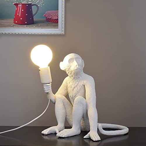 Vintage Hemp Rope Monkey Pendant Light, Industrial Retro Decorative Wall Lamp Table Lamp for Dining Living Room Bedroom Bar Cafe Black/Gold/White (White Wall Lamp)