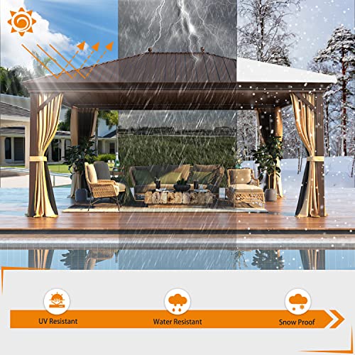 12x16 ft Hardtop Gazebo with Galvanized Steel Roof, Curtains and Netting V821