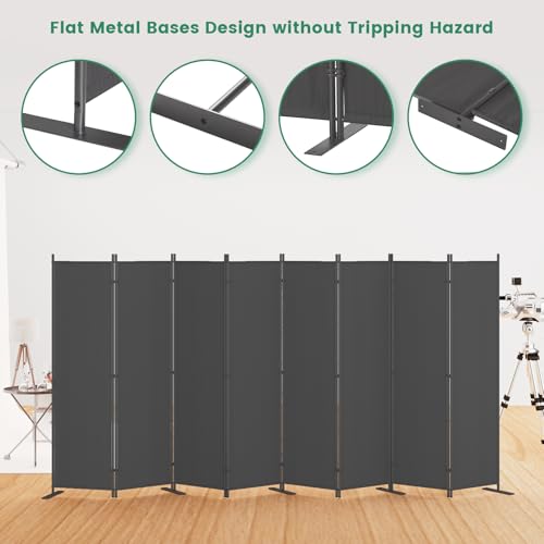 8-Panel 6 ft Tall Indoor Folding Room Divider, Portable Privacy Screen, Freestanding Partition, Dark Grey K442